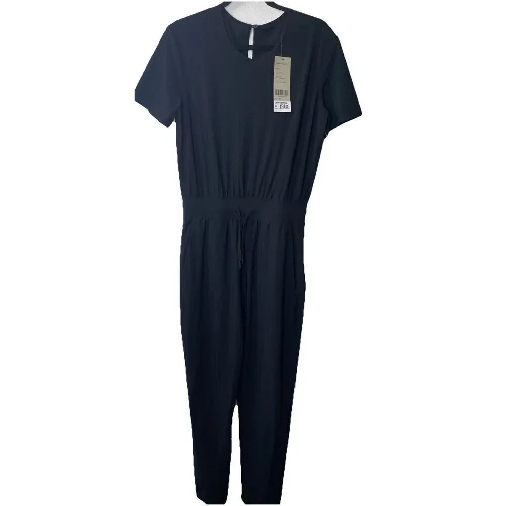 NWT's Sweaty Betty L71809 Womens Black Explorer Short Sleeve Jumpsuit 29” Sz L U